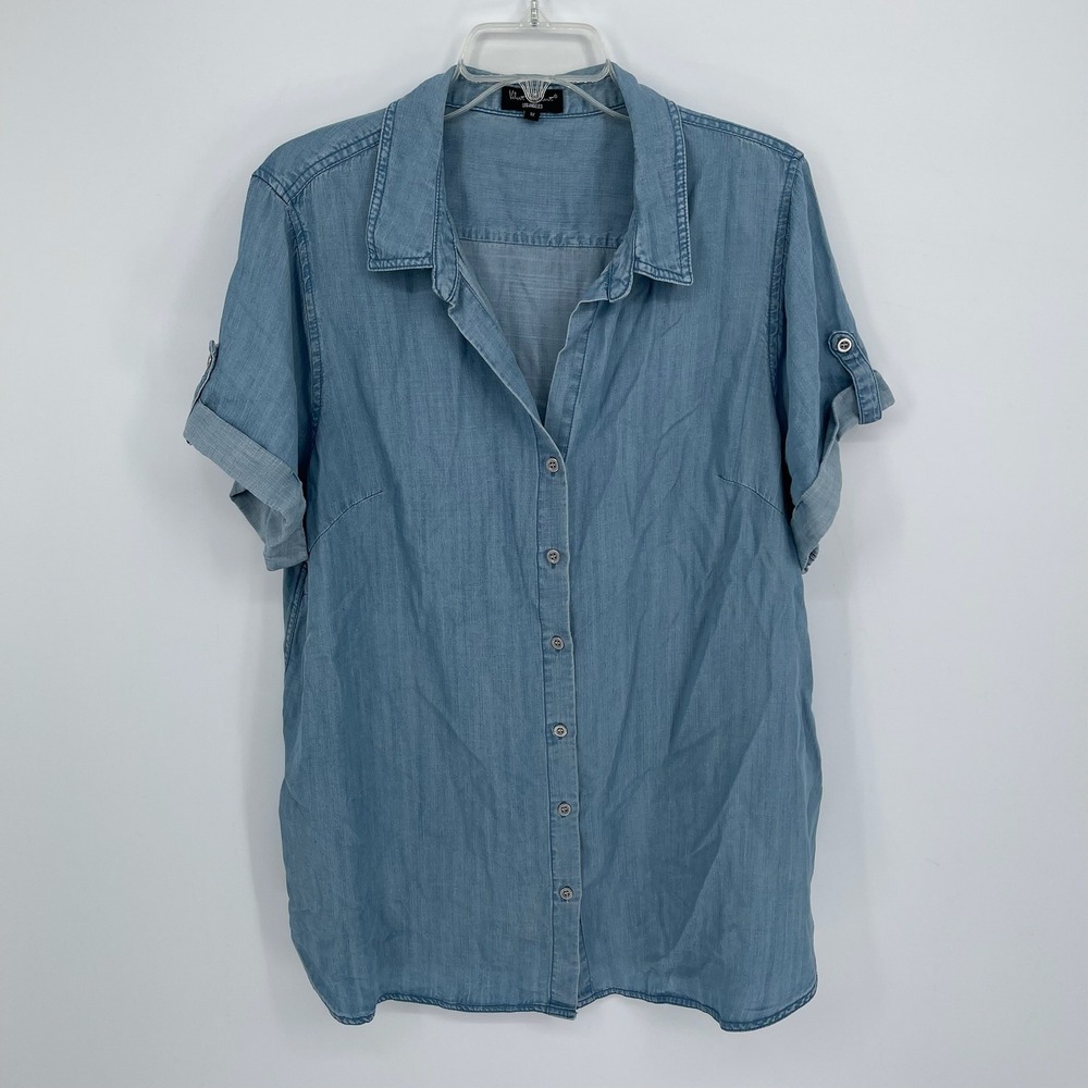 Velvet Heart Women's Blue Tencel Short Sleeve Button Down Shirt Size 1X